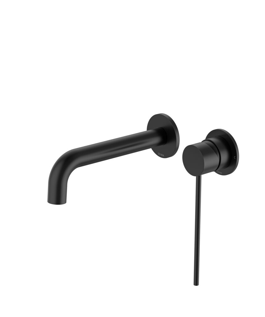Anson Care Wall Mixer and Spout Set with Separate Backplates - Lead Free - Black Matte