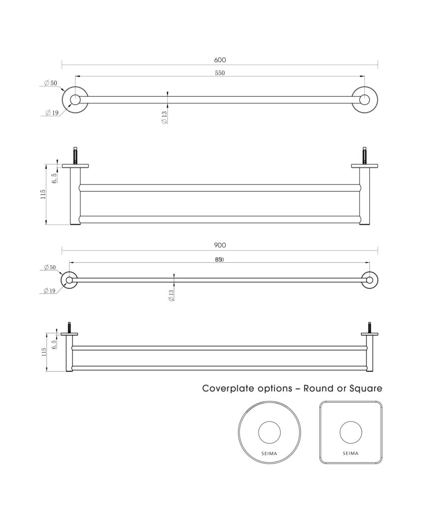 Anson Round Towel Rail Double 900mm - Chrome