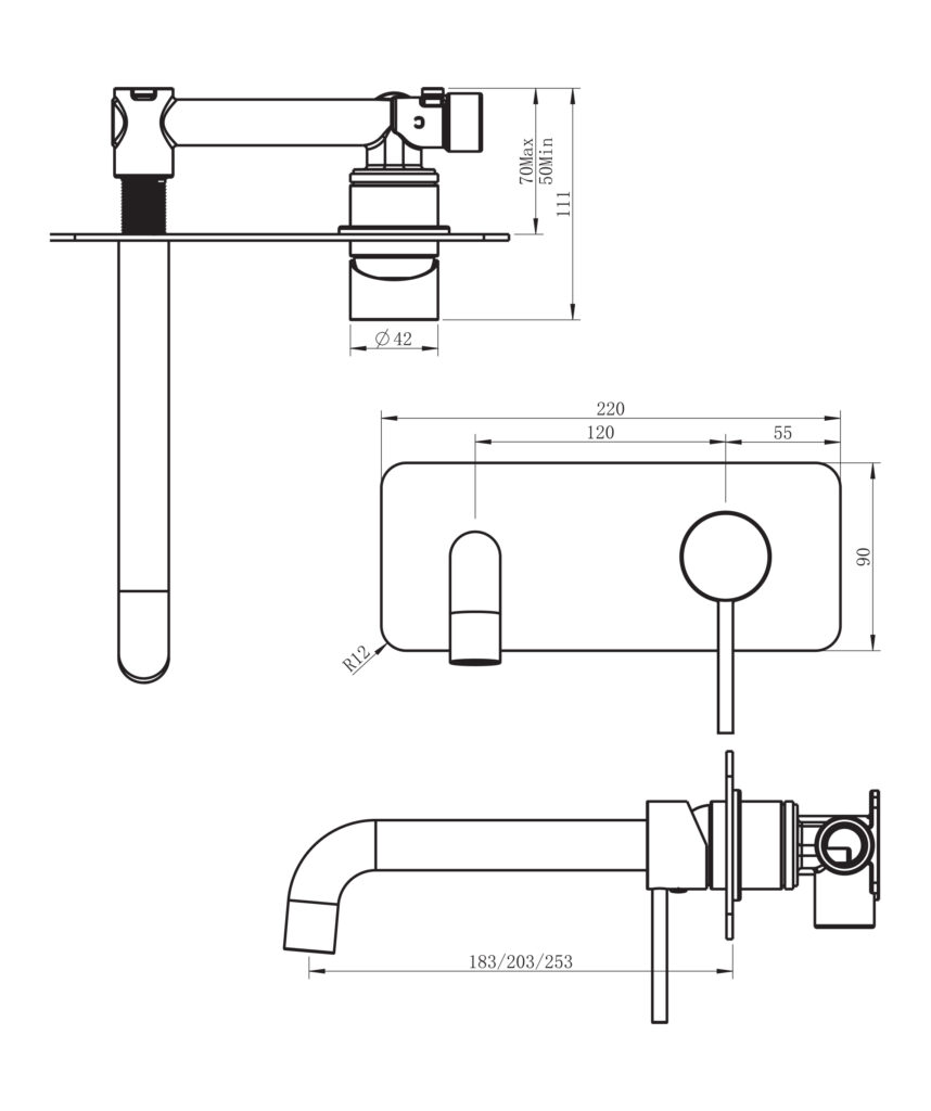 Anson Wall Mixer and Spout Set with Full Backplate - Lead Free - Black Matte