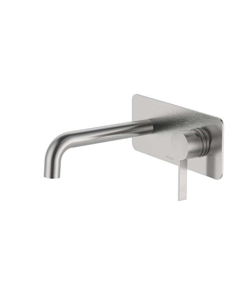 Edge Wall Mixer and Spout Set with Full Backplate - Lead Free - Brushed SS